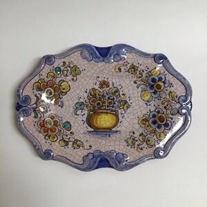 Lufeco Spain Crackle Plate 10.25” Pintado A Mano Hand Painted Floral Art Pottery